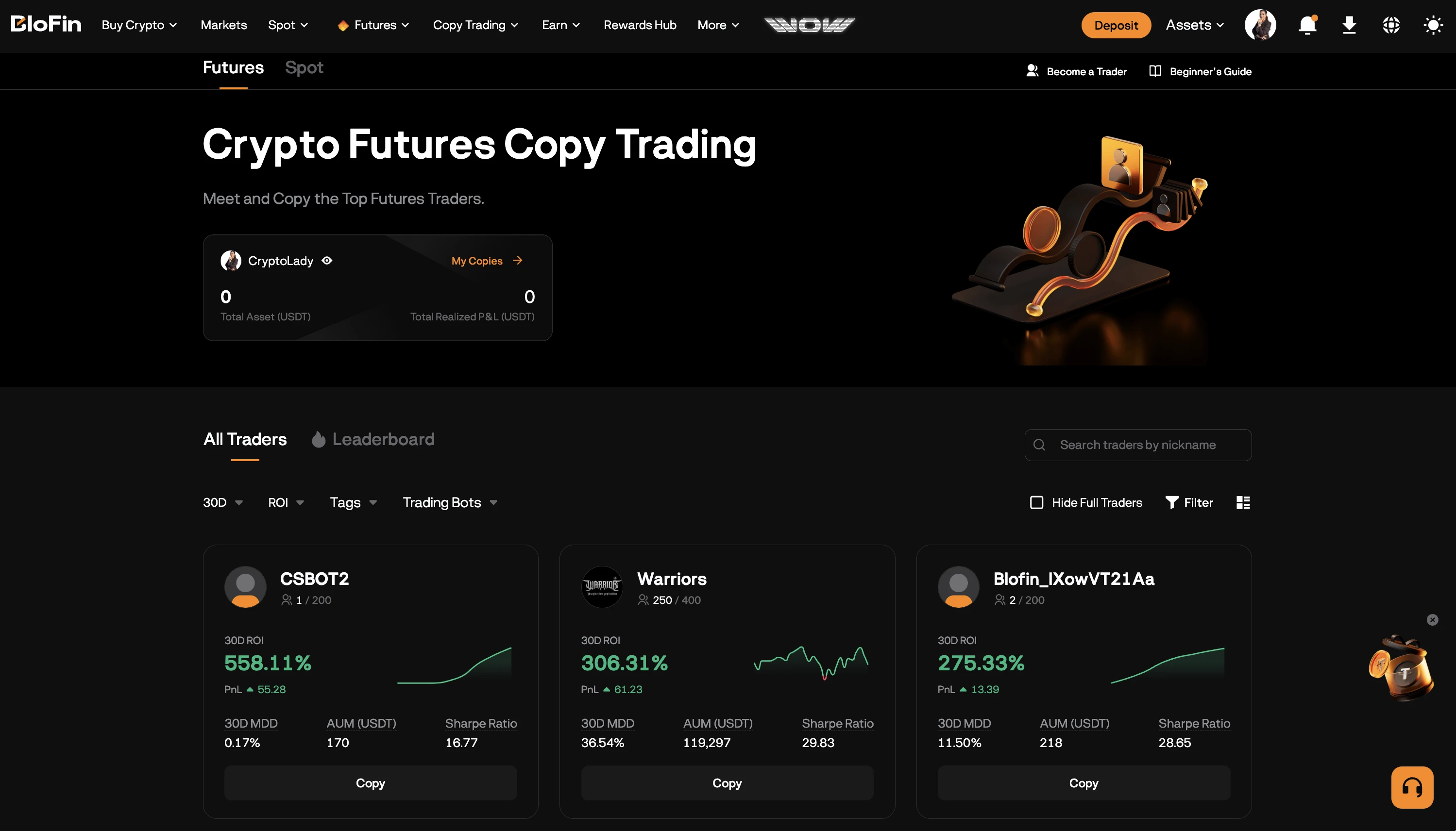 BloFin copy trading β master traders with full performance stats