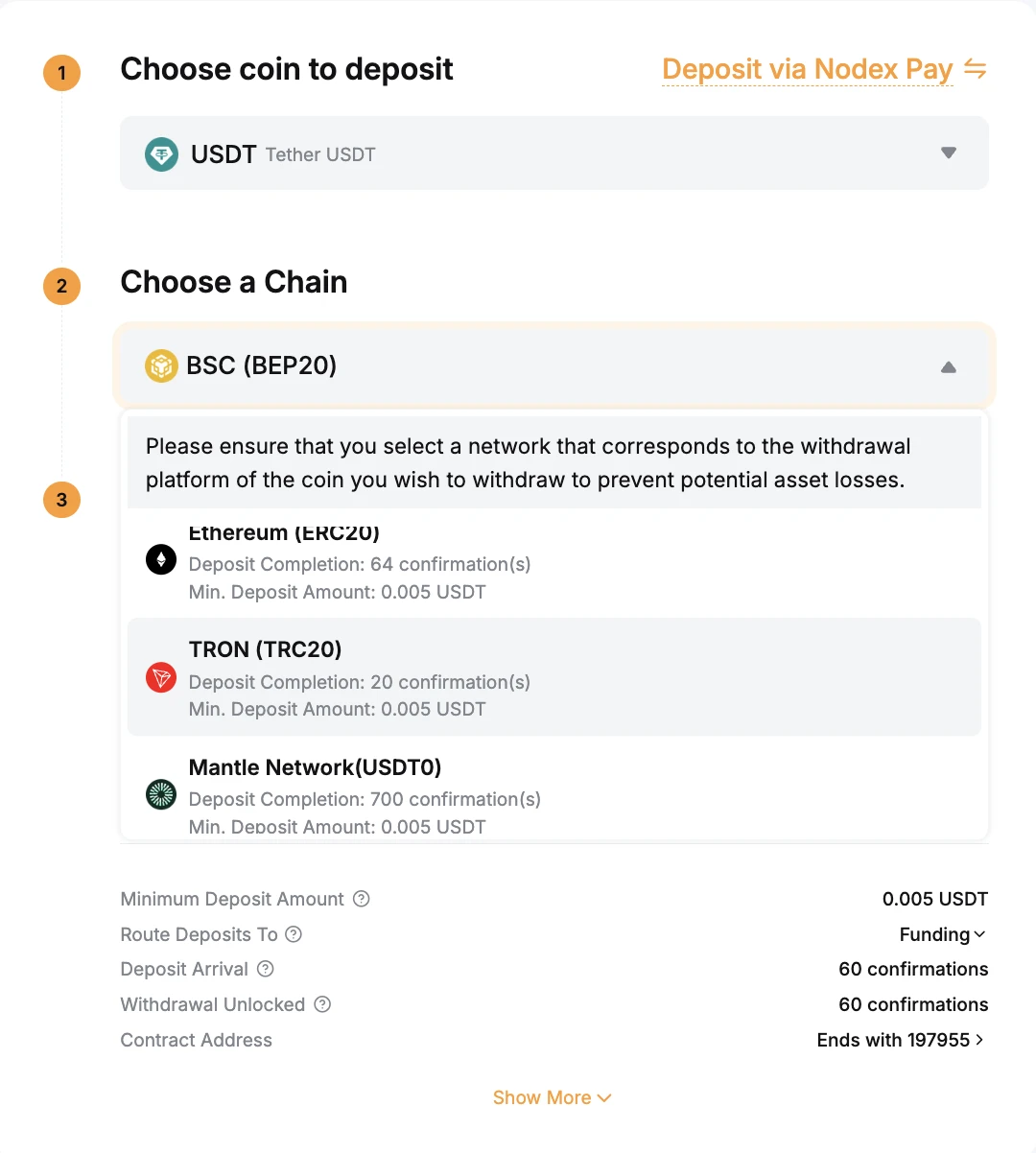 Bybit deposit network selection β TRC20, BEP20, ERC20, Mantle