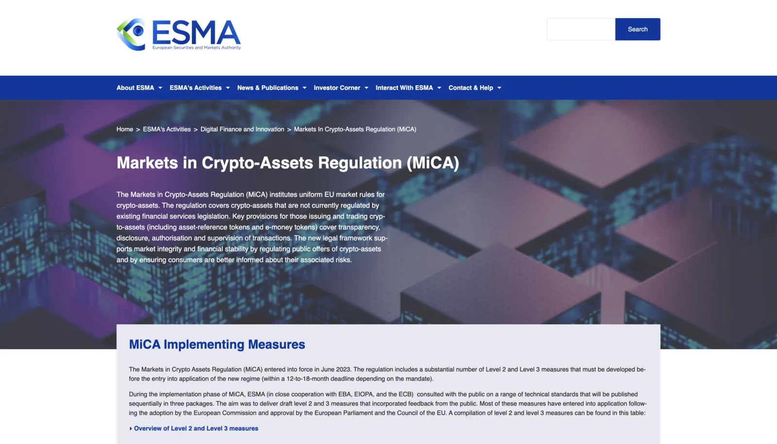 ESMA's official MiCA page