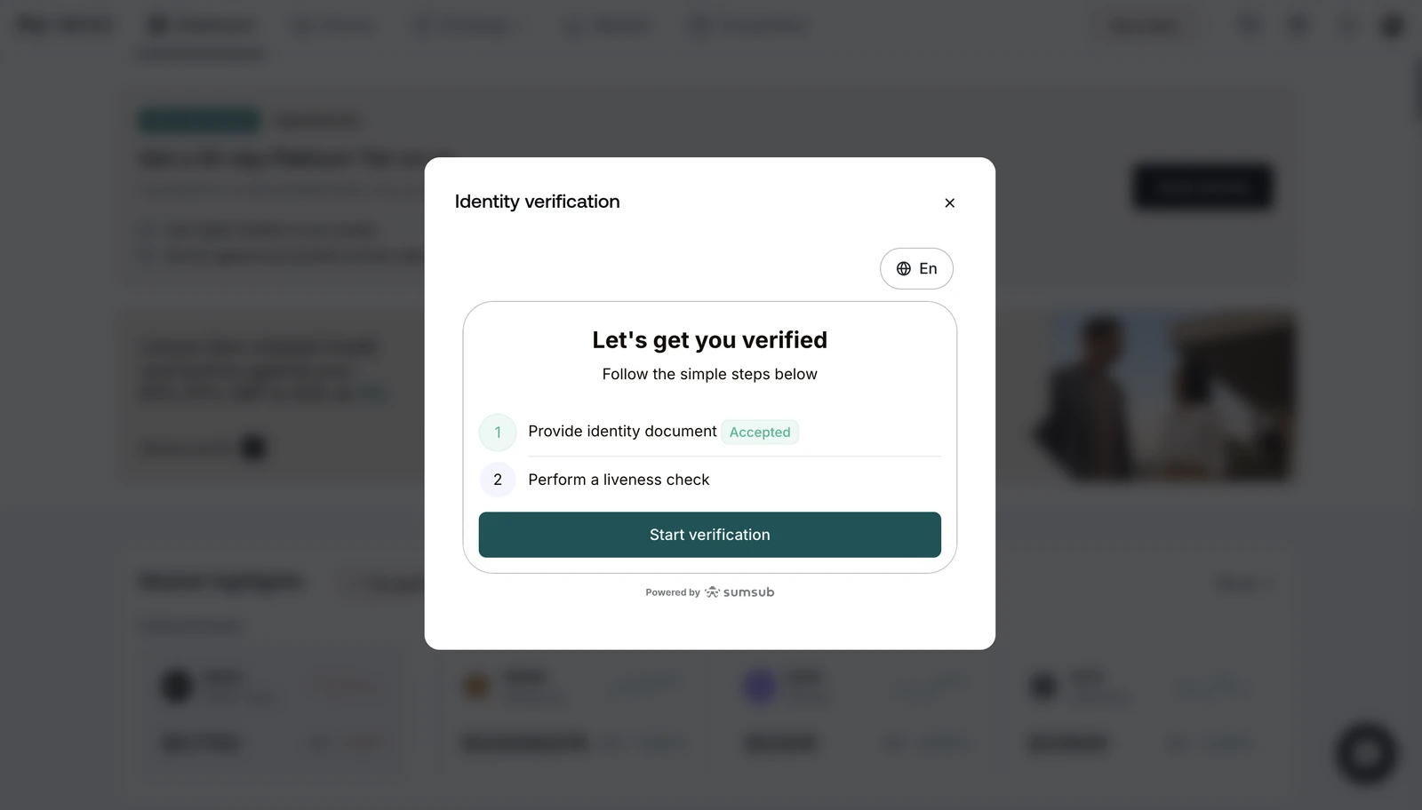 Nexo identity verification β Let's get you verified modal